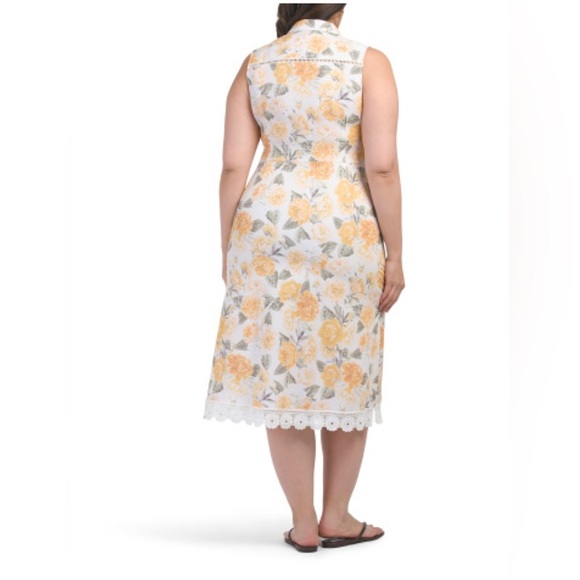 Rachel Parcell Sleeveless Floral Shirt Dress Yellow White Midi Lace Hem Size 8 - Picture 2 of 5